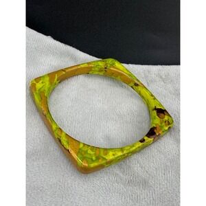 Vintage Square Bangle Bracelet Acrylic Green Camo Size 8